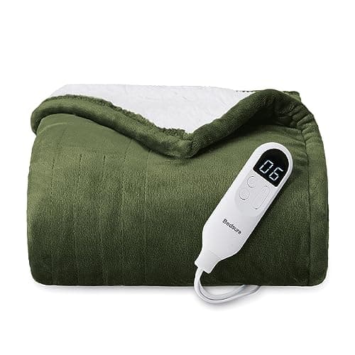Bedsure Heated Blanket Throw Blanket - Fast Heating Electric Blanket, Soft Flannel Heated Throw with 4 Time Settings, 6 Heating Settings, Warm Gifts for Grandma (50x60 inches, Olive Green)