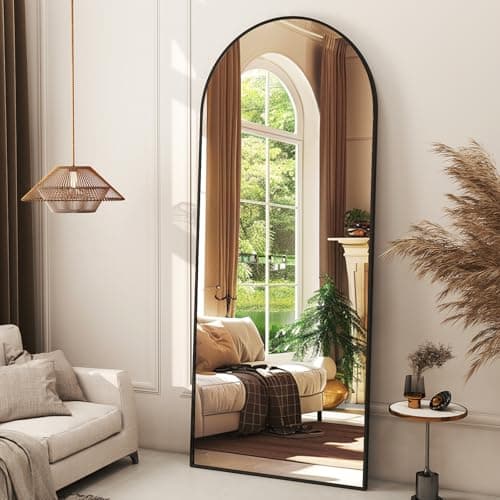 XRAMFY 56"x21" Arched Full Length Mirror Floor Mirrors with Aluminum Alloy Frame Free-Standing Wall Mounted Floor Mirrors or Large Dressing Mirror, Black Mirror Full Length