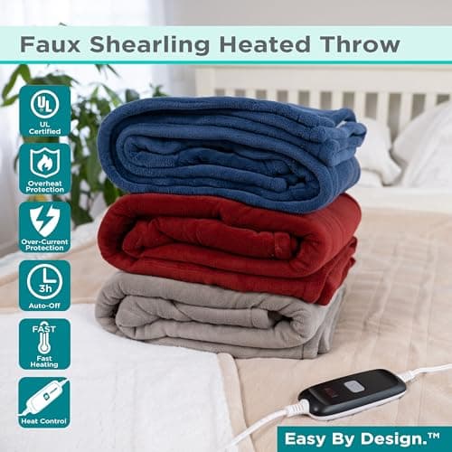 BLACK+DECKER Heated Blanket Electric Throw, Faux Shearling Electric Blanket, Heating Blanket with 4 Heating Levels, 3H Timer, Auto Shutoff, Fast Heating (50x60 inches, Navy) 8