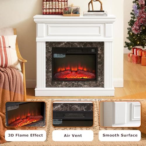 CKEASEAN 42 inch Electric Fireplace with Mantel, Portable Freestanding Wood Stove with Remote Control, 23'' Fireplace Insert Heater,1400W Realistic 3D Flame Stacked Stone Surround 8