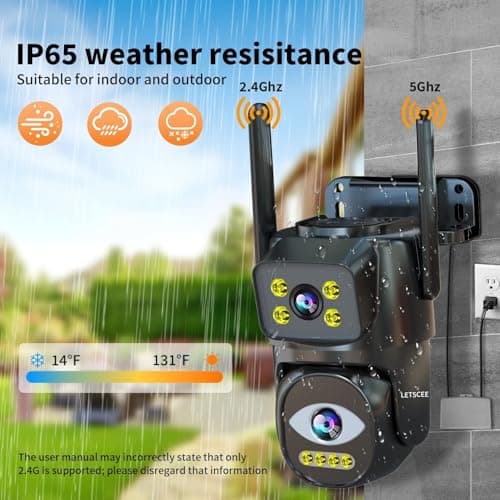 LETSCEE Dual Lens WiFi Security Camera Outdoor, 2.4G/5G PTZ Outdoor Plug-in Camera Auto Tracking,Home Security Surveillance System,WiFi,Night Vision,7/24 Recording 8