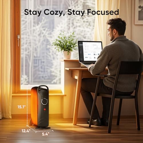 Air Choice Oil Heater, 700W Oil-Filled Radiator Heater with Thermostat, Overheat Protection,2 Heat Settings, Durable, for indoor use, Quiet Electric Space Heater for Bedroom, Office, Home 6