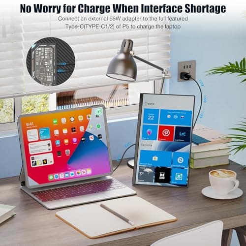 Laptop Screen Extender, 15.6" IPS FHD 1080P Laptop Monitor Extender, Portable Monitor for Laptops, TYPE-C Travel Dual Screen with Adjustable Kickstand, Plug and Play with Wins/Mac/Linux/Chrome/PS5 6