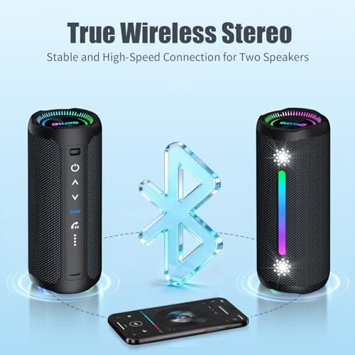 Bluetooth Speakers Wireless Loud Stereo Sound IPX7 Waterproof Outdoor Portable 25W Super Bass Speaker for Home Party Beach with 24H Playtime Colorful Lights BT5.3 TWS Pairing Birthday Gift Black 5