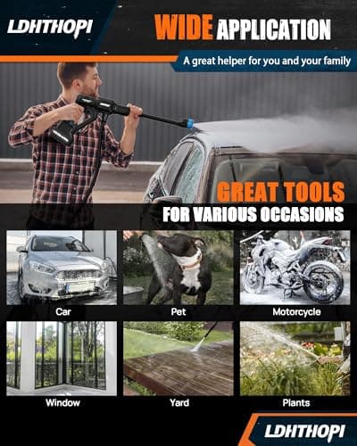 LDHTHOPI 6-in-1 Cordless Pressure Washer, 970PSI Cordless Pressure Washer 4.0Ah Battery Powered, for Car, Garden, Yard, Deck 6