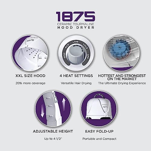 RED by KISS 1875 Watt Ceramic Tourmaline Hood Dryer, 4 Heat Settings Blow Dryer for Home & Salon, Height Adjustable Convenient Hooded Hair Dryer 6