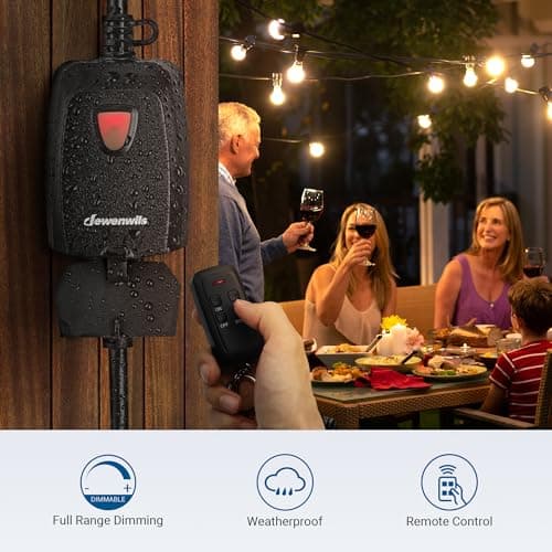 DEWENWILS Outdoor Dimmer for String Lights, Remote Dimmer Switch, Weatherproof Dimmer Plug, 100FT Range, Compatible with Dimmable LED/Tungsten Bulbs 2