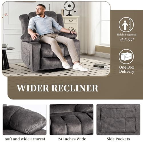 HOMYEDAMIC Recliner Chair Rocker Modern Ergonomic Lounge 360 Degree Swivel Single Sofa Seat Living Room Lounge Recliners (360 Swivel, Dark Gray A - Flannel) 5