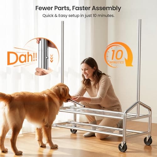 WATIOWL Heavy Duty Clothes Rack, Rolling Clothing Rack for Hanging Clothes Load 650 LBS with 2 Sturdy Shelves, Metal Garment Rack with Wheels for Bedroom, Laundry Room, Retail Store, Silver 6