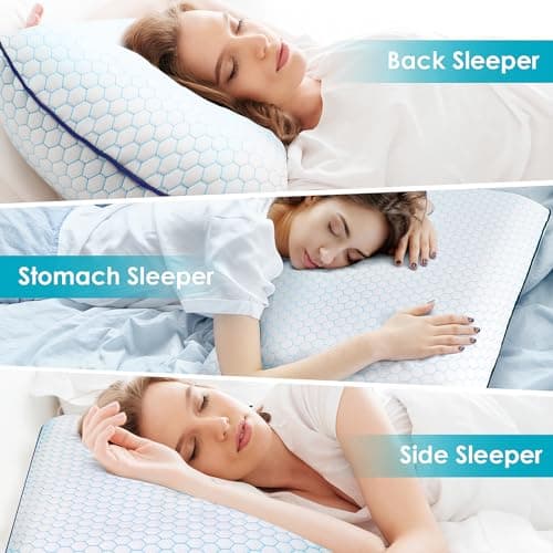 CushyOasis Memory Foam Pillows for Side, Back and Stomach Sleepers, Set of 2, Bed Pillow with Washable Cover and Breathable Mesh, Bed Pillow for Sleeping (Blue，Standard Size) 6