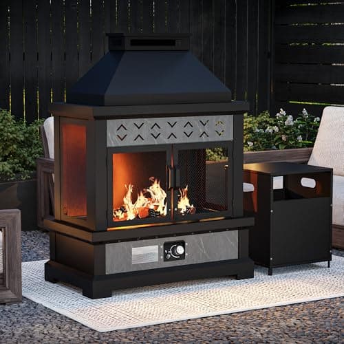 MaxMulti Outdoor Propane Fireplace w Tank Table, 50,000 BTU Gas Fire Pit with Ceramic Logs, Rain Cover, 35 Inch Steel Metal Smokeless Fireplace for Patio, Deck, CSA Certified (35 x 47 Inch) 7