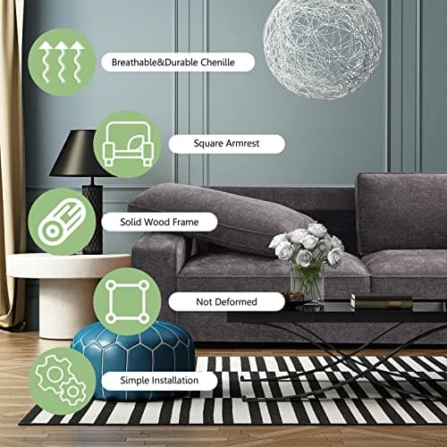 LEISLAND 88.58" Modern Sofas Couches for Living Room, Chenille Deep Seat Sofas & couches with Metal, Removable Low-Back Sofa Cushion and Detachable Sofa Cover/Easy to Install(Dark Grey) 7