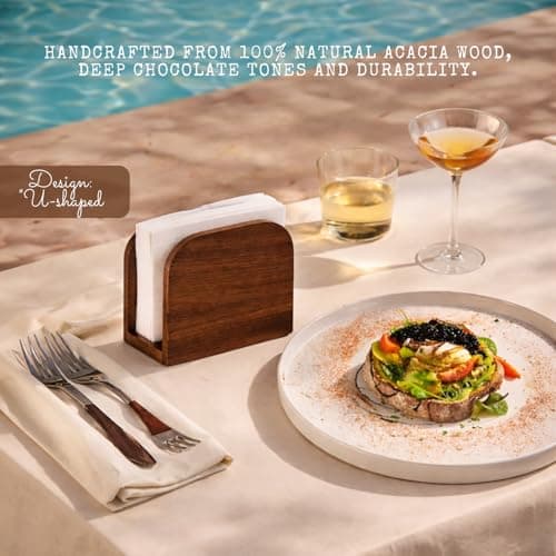 ARN CRAFT Acacia Wood Napkin Holder for Table, Wooden Napkin Holders for Kitchen, Standing Napkin Dispenser for Kitchen Dining Room Party Use, Kitchen Table Decor (Acacia 5.5"D x 2.5"W x 4"H) 5