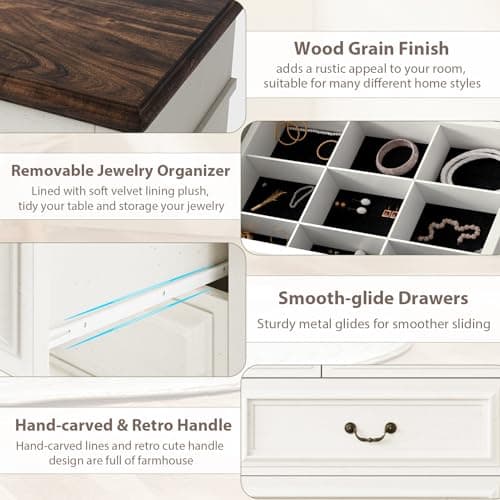 Jocoevol 9 Drawer Dresser for Bedroom, 54" Wide Bedroom Dressers with Drawers, Dresser Farmhouse with Natural Texture, Vintage Design Wide Dressers for Living Room, Entryway, White 6