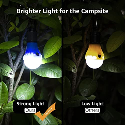 Lepro LED Camping Lantern, Camping Essentials, 3 Lighting Modes, Hanging Tent Light Bulbs with Clip Hook for Camping, Hiking, Hurricane, Storms, Outages, Collapsible, Batteries Included, 4 Packs 3