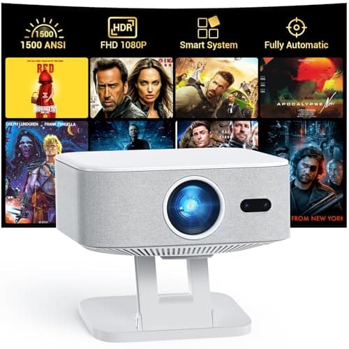 [1500 ANSI/Built-in APPs] Smart Projector with Wifi and Bluetooth: NICPOW 4K Outdoor Projector, Compatible with Netflix, Auto Focus & Keystone, Portable Proyector for Home & Outdoor Use, White