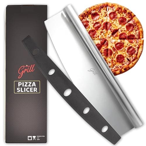 Pizza Cutter Rocker Blade By Hans Grill 14" Large Pizza Slicer Sharp | Stainless Steel Rocking Pizza Knife Cutter | Professional Nonstick Pizza Cutter Rocker Knife With Safety Cover | Dishwasher Safe