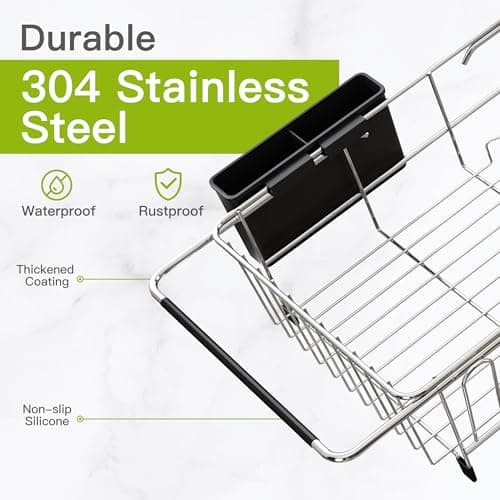 JASIWAY Dish Drying Rack in Sink, Expandable Stainless Steel Dish Drainers for Kitchen Counter, Dish Dryer Rack for Inside Sink, Over The Sink Dish Racks with Utensil Holder, Silver 5
