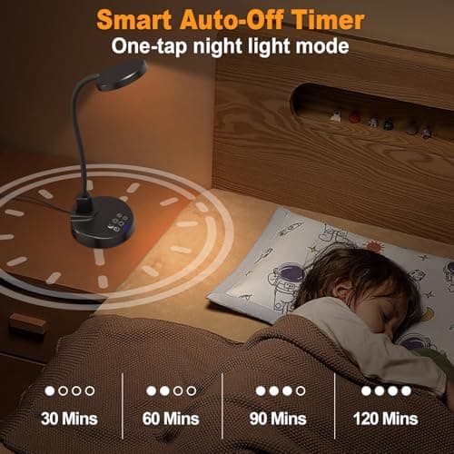15W LED Desk Lamp with USB Charging Ports – Dimmable Table Lamp with 3 Color Temps, 5 Brightness, 4 Timers, Flexible Gooseneck Light with Base, Eye-Caring Reading Light for Home Office, Bedroom, Study 5