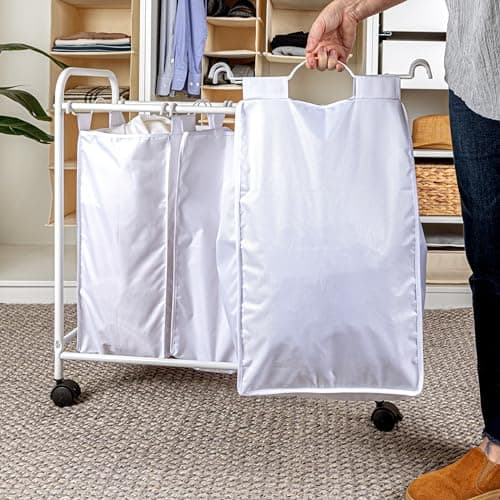 Household Essentials Rolling Triple Laundry Sorter, White 10