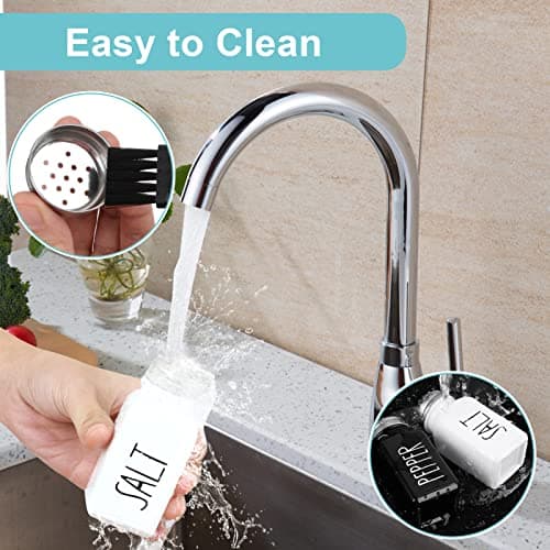 2 Pack Salt and Pepper Shakers Set, Glass Shaker with Stainless Steel Lid, Modern and Cute Farmhouse (Black and White) 5