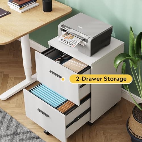 DEVAISE Wood File Cabinet, 2 Drawer Filing Cabinet for Home Office, Vertical File Cabinets with Wheels fits A4/Letter/Legal Size File, White 4