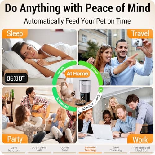 Automatic Cat Feeder with 5G WiFi : 5L Automatic Dog Feeder with Sealed Outlet, Timed Auto Cat Food Dispenser with APP Control for Pets, Detachable for Easy Clean - 21 Cup 5