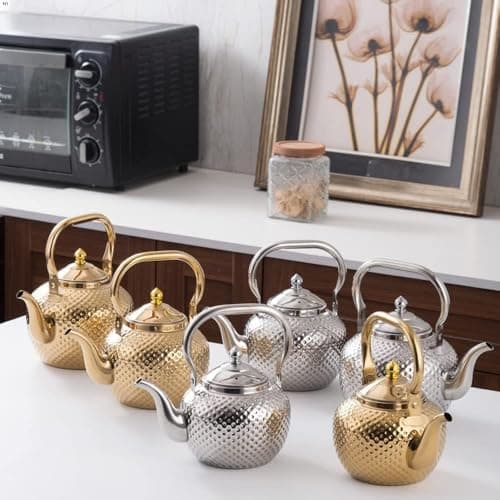 SANQIAHOME 1200ml teapot with Infuser stainless steel Water Boilers lifting handle Tea Maker Water Kettle for Induction/Gas gold 9
