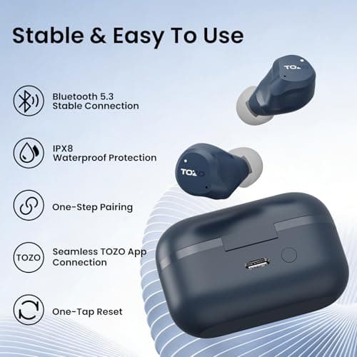 TOZO NC9 Hybrid Noise Cancelling Wireless Earbuds, Bluetooth 5.3 Ear Buds, 6 Mic ENC, IPX8 Waterproof, 60H Playtime, App EQ 9