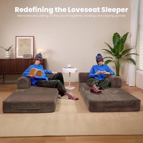 Olimix Convertible Sleeper Sofa Bed, 78" Corduroy Foldable Boneless Modular Couch, Memory Foam Compressed Sofa in A Box W/Plush Fabric Comfy Floor Lounge Couch for Living Room Apartment Bedroom, Brown 5