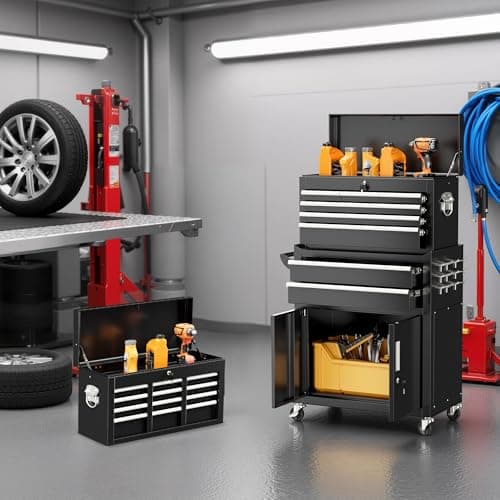 Bonusall 8 Drawer Rolling Tool Chest and Cabinet Combo,Heavy-Duty Metal Garage Tool Chest with Wheels and 2 Doors,2-in-1 Top Box and Roller Cabinet Combo for Garage, Workshop, Warehouse-Black 7