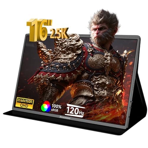 Portable Monitor 2.5K 2560x1600 QHD 16 Inch,120Hz IPS Display,16:10 Ultra Wide Screen,HDMI USB-C Computer Gaming Monitor for Laptop Mac Phone Tablet PS4 PS5 Switch Xbox Game Console,Dual Speakers,VESA