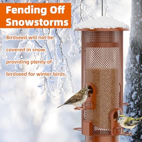 Metal Squirrel Proof Bird Feeder,Bird Feeders for Outdoors,Weight Activated Squirrel Proof Wild Bird Feeders with Finch Cardinal Chickadee,Large Capacity,Weatherproof and Durable,Reddish Brown 6