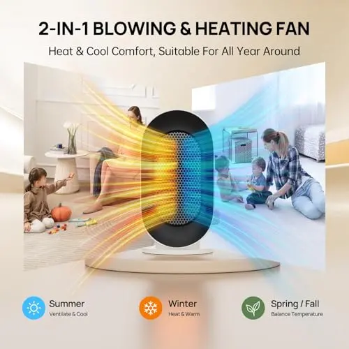 DUOMIY Space Heater for Indoor Use, 600W Electric Heater for Office with Three Adjustable Speeds, Overheating Protection, Tip-Over Shutoff (White) 7