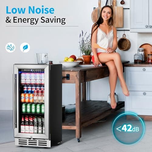 Feelfunn 15 Inch Beverage Refrigerator Under Counter - 126 Cans Beverage Fridge with Glass Door for Beer Wine Soda - Built-in or Freestanding Wine Cooler with Safety Lock for Home Kitchen Bar 6