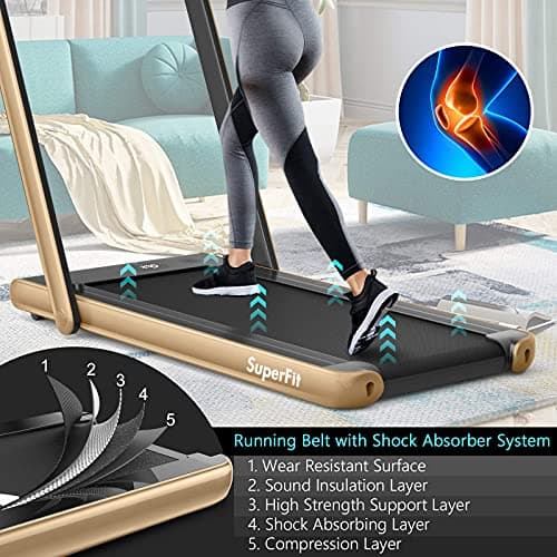 Goplus 2 in 1 Folding Treadmill with Dual Display, 2.25HP Superfit Under Desk Electric Pad Treadmill, Installation-Free, Blue Tooth Speaker, APP Control, Remote Control, Walking Jogging for Home 5