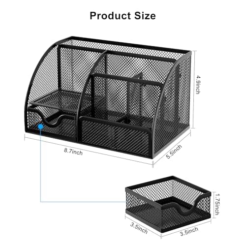 EasyPAG Mesh Desk Organizer with Drawer Multi-functional Pen Holder Stationery Organizer for Office School Supplies 6 Compartments Dorm Organizers and Storage for Desk, Black 7