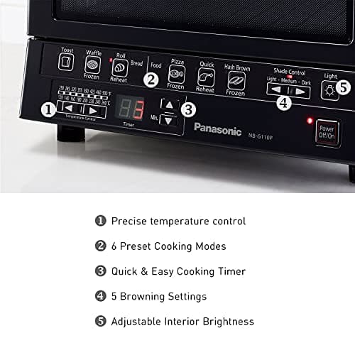 Panasonic FlashXpress Toaster Oven Countertop, 4-Slice Compact Size with Double Infrared Heating, 6 Auto Cook Options and Precise Temperature Control, 1300W - NB-G110P-K (Black) 4
