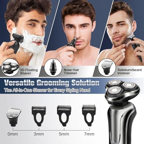 Electric Razor for Men, Men's Rotary Shavers, Waterproof,Wet and Dry Rechargeable Electric Shaver for Men's Faces with a Cordless and Floating Head, Portable Travel Razor,an Ideal Gift for Men 5