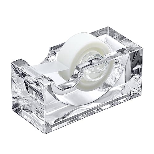 Amazing Abby - Tanya - Acrylic Tape Dispenser (1-Pack), Plastic Label Roll Holder, Clear Sticker Organizer, Perfect Office Desktop Storage Solution for Tapes, Labels, Stickers, and More