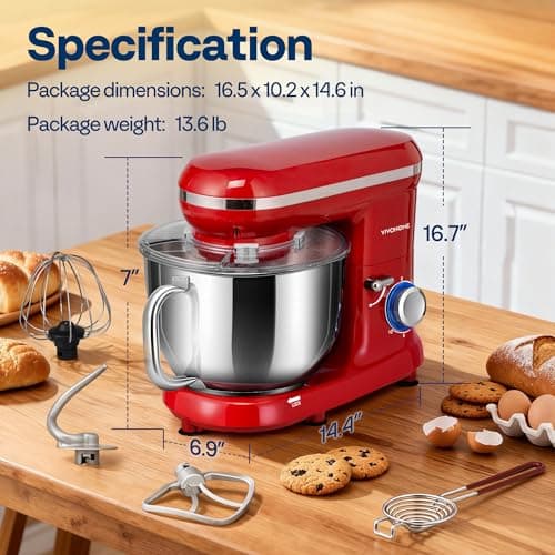 VIVOHOME Stand Mixer, 660W 10 Speed 6 Quart Tilt-Head Kitchen Electric Food Mixer with Beater, Dough Hook, Wire Whip and Egg Separator, Red 7