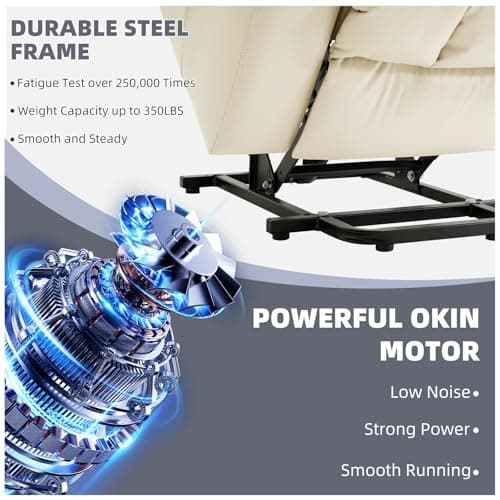 RESTREAL Power Lift Recliner Chair for Elderly, Electric Recliner Chairs for Adults with Massage and Heat, Cup Holders, Remote Control, USB Ports, Side Pockets, Leather (Beige) 8