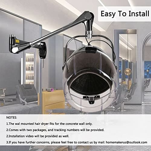 Samger Retractable 900W Wall Mounted Hair Hood Dryer Professional Hair Dryer with Flexible Swivel Arm Built-in 60min Timer Adjustable Temperature 70℃ Beauty Barber Spa Equipment Fits Concrete Wall 7