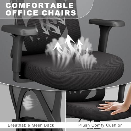 Keratee Ergonomic Office Chair with Adjustable Lumbar Support, High Back Mesh Computer Desk Chairs with 3D Headrest and Armrest, 360° Swivel Wheels and Rocking Function, for Home, Office, Black 5