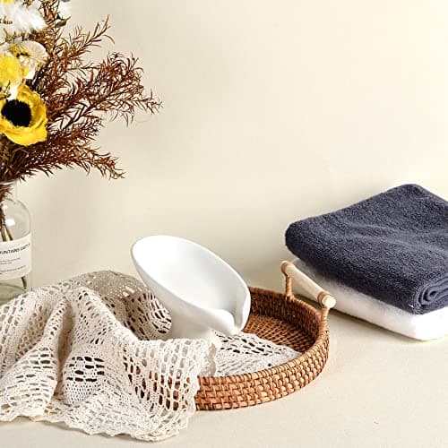 Soap Dish, Self Draining Bar Soap Holder for Bathroom Sink, Leaf-Shaped Drainage Ceramic Cream White Porcelain Decorative Soap Dish, ANTIS'S HOME 8