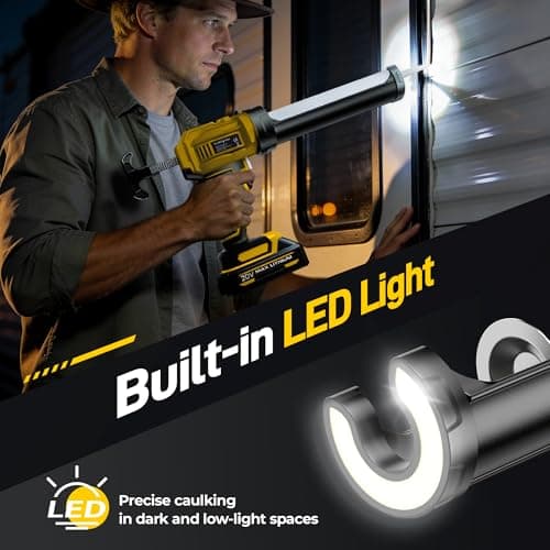 MAKELIFT Electric Caulking Gun, 10oz Caulk Gun with 2x2000mAh Batteries, Cordless Caulking Gun, 4 Adjustable Speeds, LED Light, Auto Retraction, 9 Pcs Silicone Caulking Tools for Filling and Sealing 5