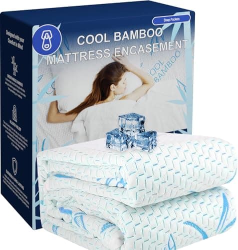 Cooling Bamboo Rayon Mattress Protector with Zipper - 100% Waterproof Size Mattress Cover - Soft & Breathable Jacquard Noiseless Mattress Pad Covers - Zippered Mattress Encasement (King)