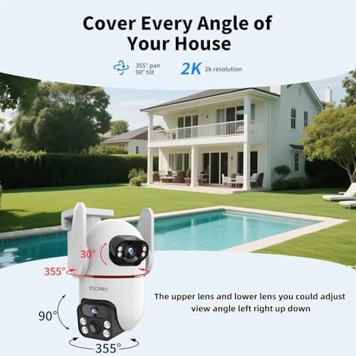 ESCANU Dual Lens Security Cameras Wireless Outdoor for Home Security,WiFi,2-Way Audio,Night Vision,Motion Detection,No mothly fee Cameras,IP65 Water Proof 8