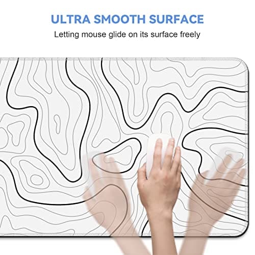 DIGSOM Mouse Pad Gaming Mousepad 31.5 x 11.8 in Large Mouse Pad for Keyboard and Mouse with Anti-Slip Rubber Base, Keyboard Pad XL Mouse Mat for Home and Office(White with Black Topographic Line) 7