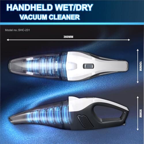 Sonashi Handheld Wet Dry Vacuum Cleaner 6000PA Suction, Dual HEPA Filters, Quick USB Charging - Portable for Automobile and Home Cleaning LED Light Portable Vacuum Cordless 5